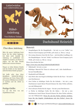 134DE Häkelanleitung Dachshund Heinrich - Amigurumi PDF Chirkova CP