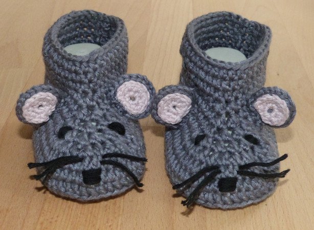 Häkelanleitung für süße Baby-Booties "Maus" in 3 Größen