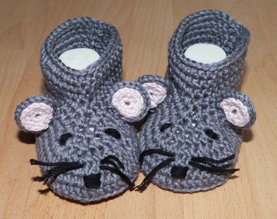 Häkelanleitung für süße Baby-Booties "Maus" in 3 Größen