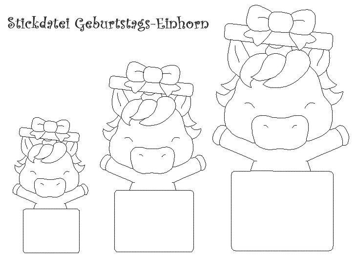 Stickdatei Redwork Geburtstags Einhorn