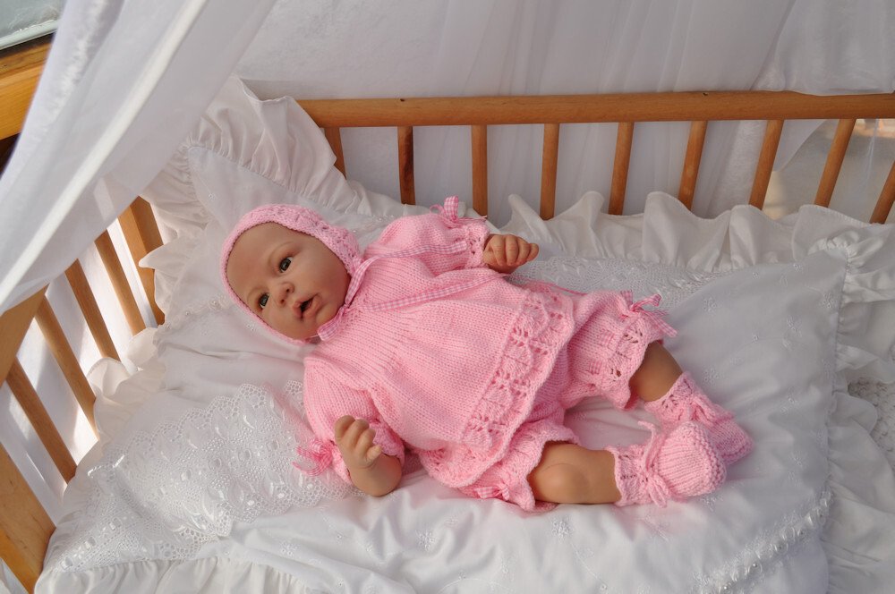 Strickanleitung Babyset Vivien 4-teilig Gr.50/54 für Baby und Reborn