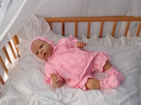 Strickanleitung Babyset Vivien 4-teilig Gr.50/54 für Baby und Reborn