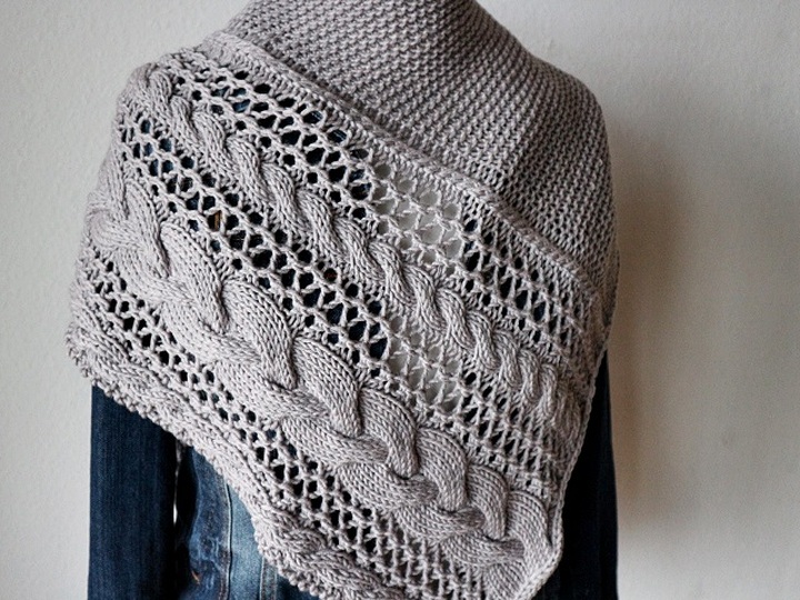 Knitting Pattern Triangle Shawl with Cable and Lace Pattern Cozy Winter