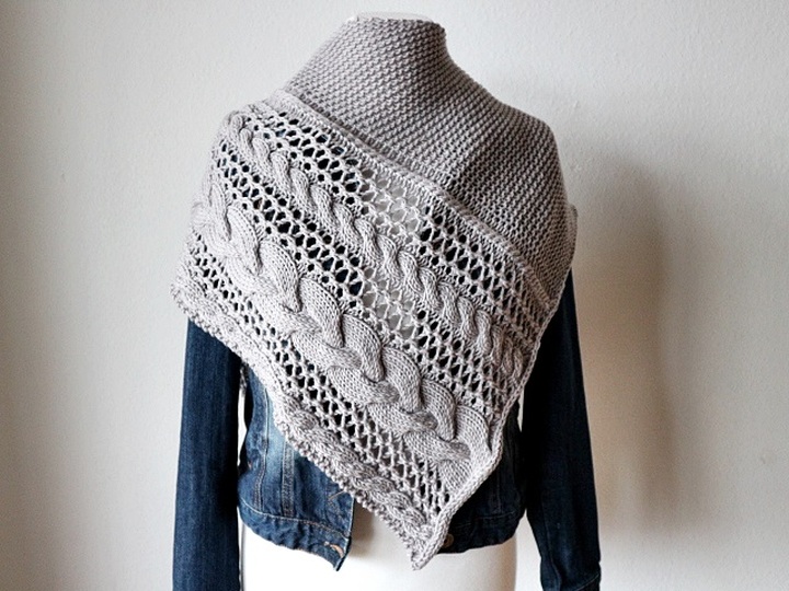 Knitting Pattern Triangle Shawl with Cable and Lace Pattern – Large Winter