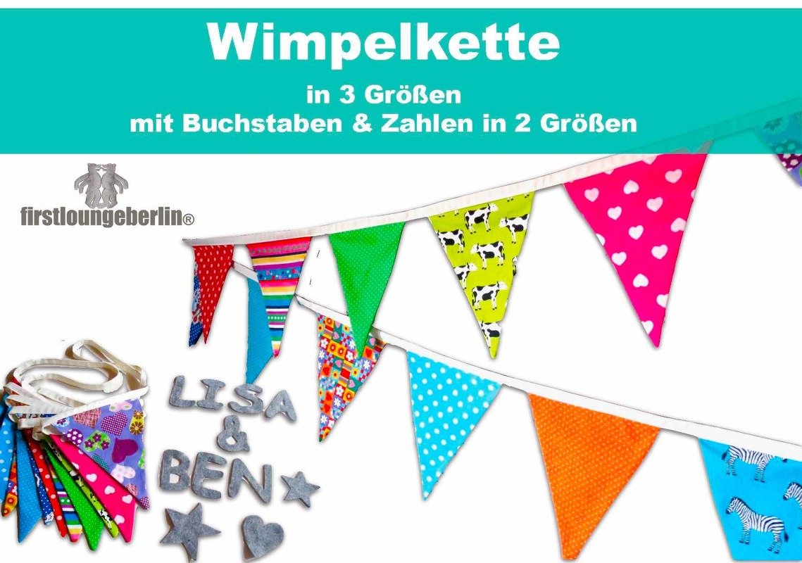 Wimpelkette in 3 Größen & mit Buchstaben & Zahlen in 2 Größen Nähanleitung mit Schnittmuster von firstloungeberlin