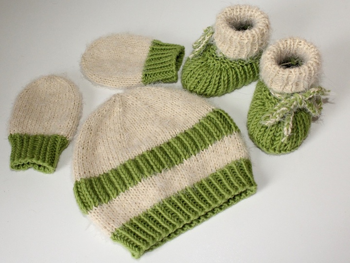 Strickanleitung Babymütze, Babyschuhe, Baby-Handschuhe im Set, 0 - 5 Monate