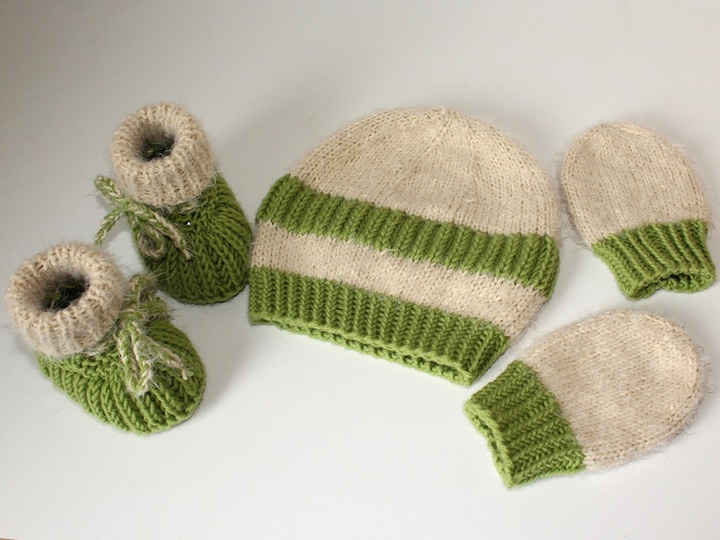 Strickanleitung Babymütze, Babyschuhe, Baby-Handschuhe im Set, 0 - 5 Monate
