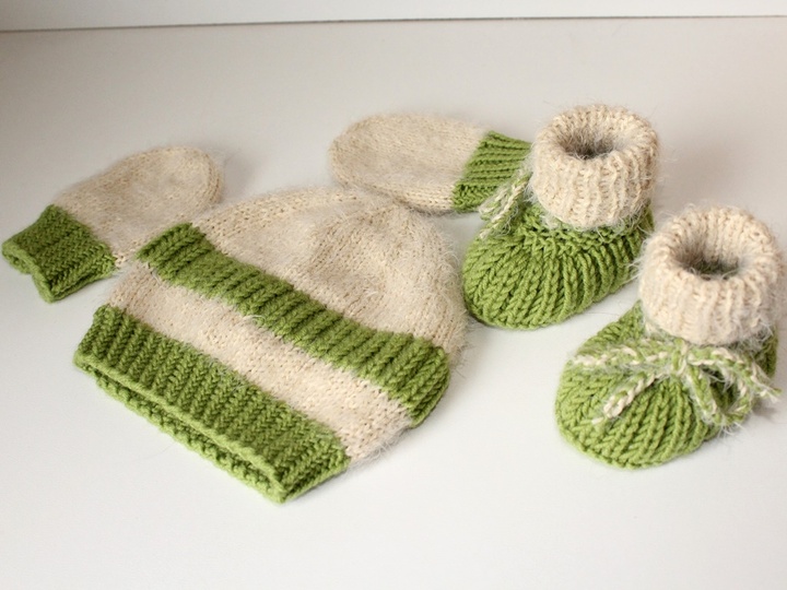 Strickanleitung Babymütze, Babyschuhe, Baby-Handschuhe im Set, 0 - 5 Monate