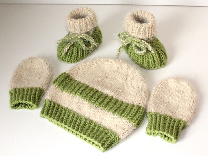 Strickanleitung Babymütze, Babyschuhe, Baby-Handschuhe im Set, 0 - 5 Monate