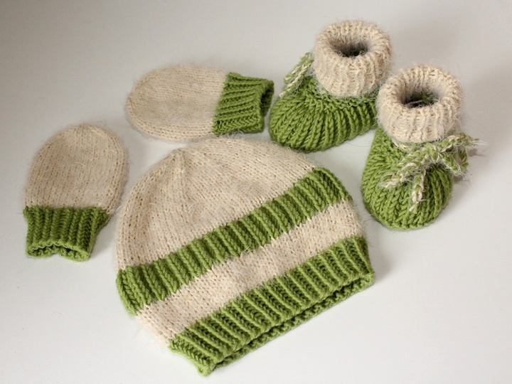 Strickanleitung Babymütze, Babyschuhe, Baby-Handschuhe im Set, 0 - 5 Monate