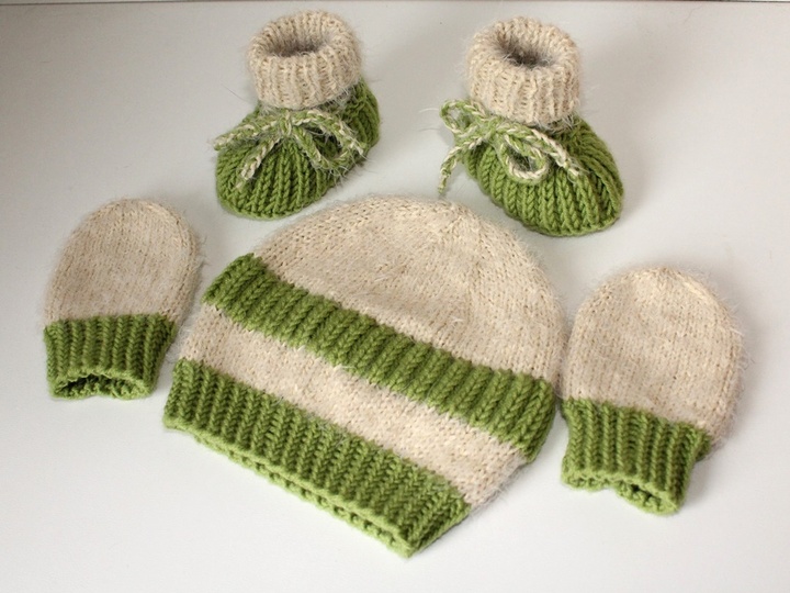 Strickanleitung Babymütze, Babyschuhe, Baby-Handschuhe im Set, 0 - 5 Monate