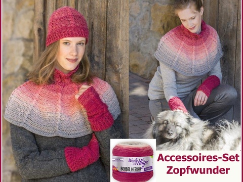 Accessoires-Set Zopfwunder häkeln aus 2 BOBBEL MERINO von Woolly Hugs