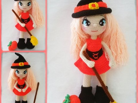 Muster Amigurumi Annie, die kleine Hexe. XL PDF english-Deutsch-dutch