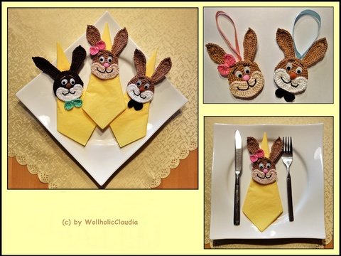 Häkelanleitung Serviettenhalter / Anhänger / Applikation Hase
