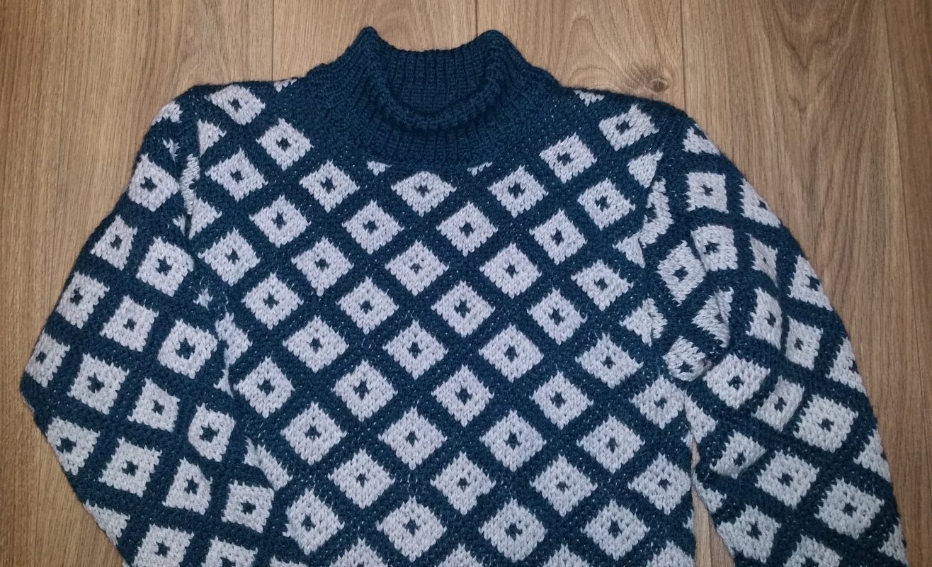 Pullover "Karo" - in FairIsle, zweifarbig gestrickt - Gr.40 - Bild 4