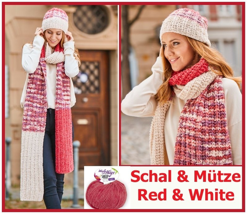 Schal &amp; Mütze "Red &amp; White" Stricken aus SHEEP von Woolly Hugs
