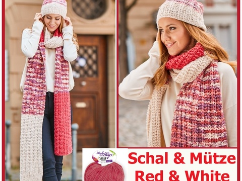 Schal & Mütze "Red & White" Stricken aus SHEEP von Woolly Hugs