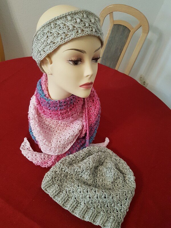 Set Dreieckstuch, Mütze und Stirnband "Darifa", Häkelanleitung
