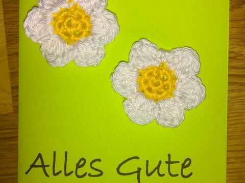 Häkelblumen-Karte "Alles Gute"