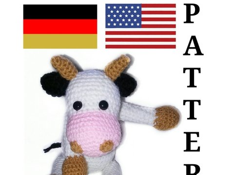Häkelanleitung für süße Kuh PDF english-deutsch