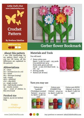 068 Crochet Pattern - Gerber Flower bookmark or decor - Amigurumi PDF file by Zabelina CP