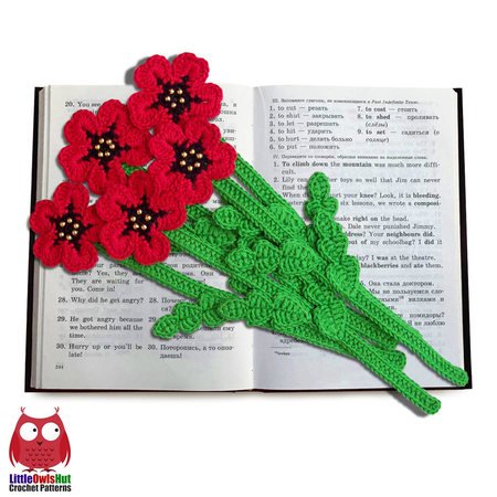 075 Crochet Pattern - Poppy flower bookmark or decor - Amigurumi PDF file by Zabelina CP