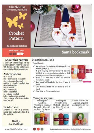 168 Crochet Pattern - Santa bookmark or decor - Amigurumi PDF file by Zabelina CP