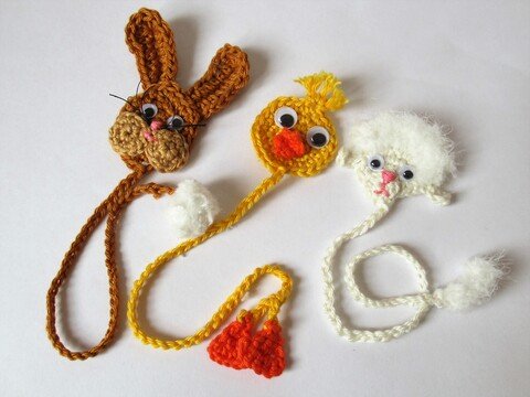 Häkelanleitung Lesezeichen Ostern: Hase, Küken, Lamm