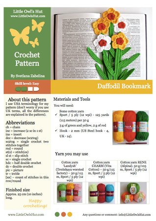 049 Crochet Pattern - Daffodil Flower bookmark or decor - Amigurumi PDF file by Zabelina CP