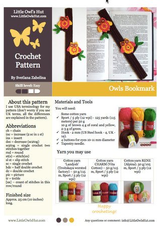 047 Crochet Pattern - Owls bookmark or decor - Amigurumi PDF file by Zabelina CP