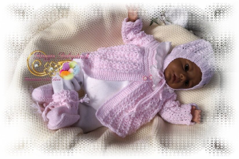 Strickanleitung f&uuml;r Baby's u. Reborns Modell Pia Gr. 48 - 54 3-teilig