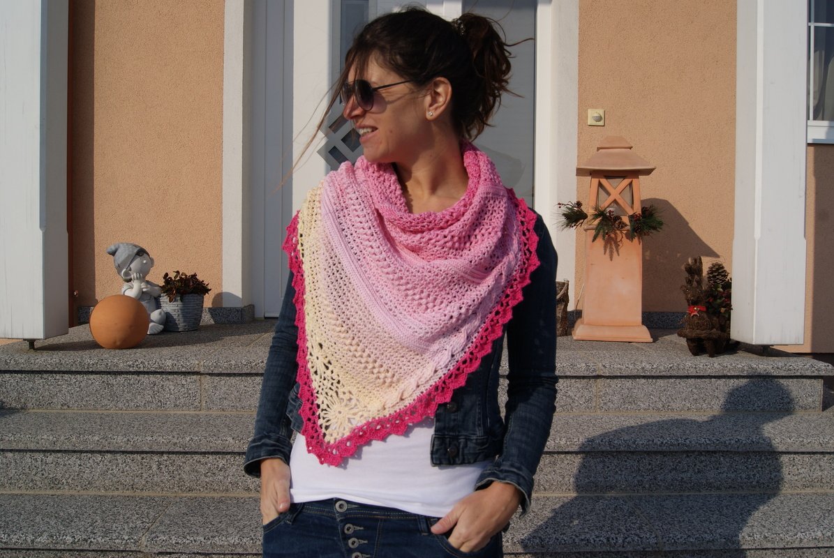Dreieckstuch Häkelanleitung Erdbeersorbet - Bild 7