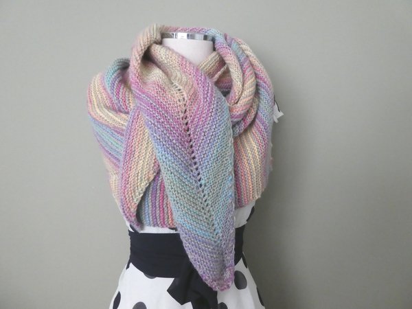 Unicorn Faded Rainbow Knitted Shawl Wrap with Mitred Centre Long Triangle