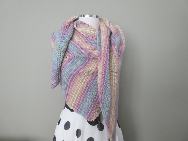 Unicorn Faded Rainbow Knitted Shawl Wrap with Mitred Centre Long Triangle