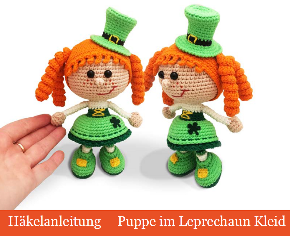 183DE Häkelanleitung Puppe im Leprechaun Kleid - Amigurumi PDF Stelmakhova CP