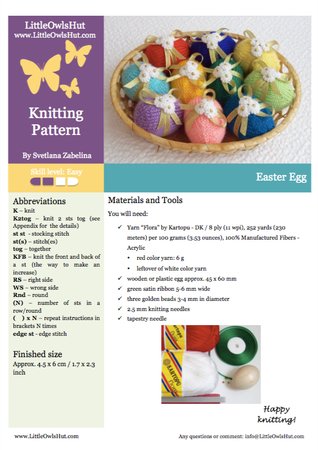 185 Knitting Pattern - Eggs for Easter - Decor - by Zabelina CP