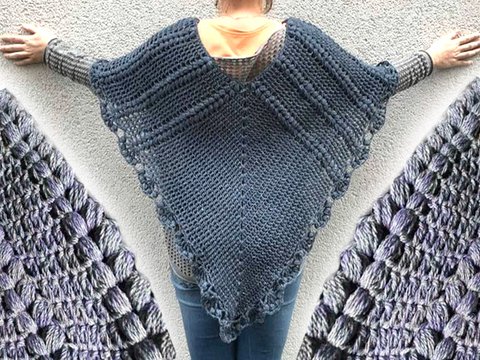 Poncho "Wollkatze" mit falschen Zöpfen