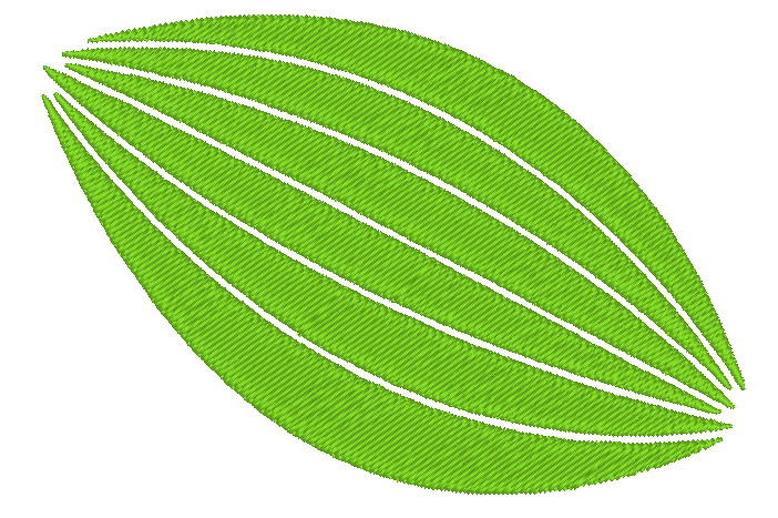 Gesticktes grünes Blatt mit diagonalen Satinstichen und weißen Adern