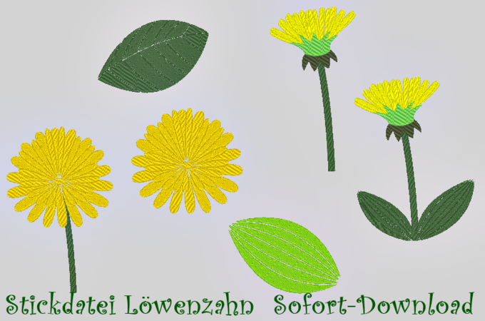 Stickdatei Löwenzahn Blume Blätter