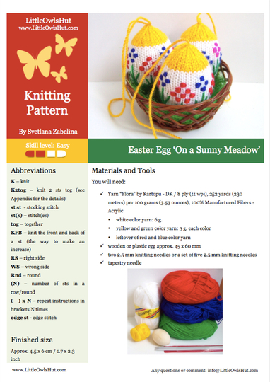 186 Knitting Pattern - Easter Egg On a Sunny Meadow - Decor by Zabelina CP
