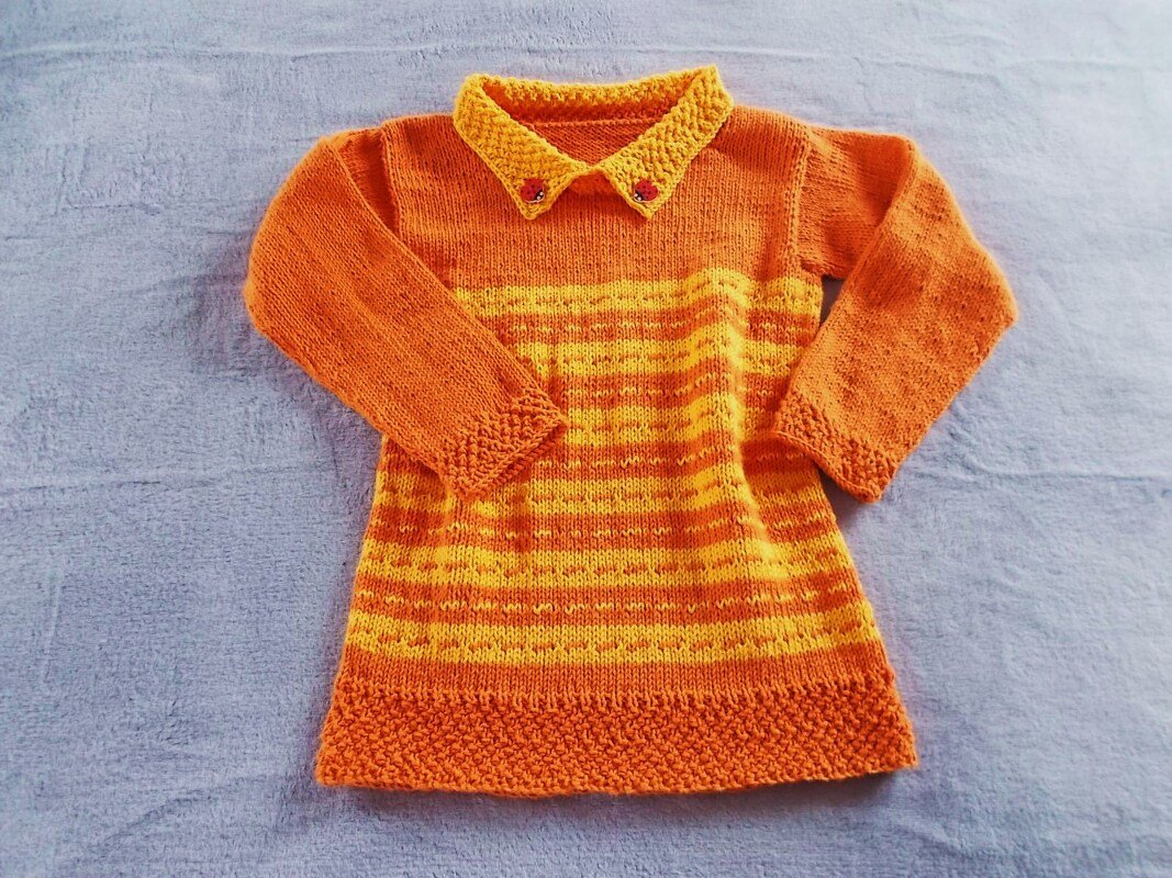 Kinderpullover und Strickkleid für Mädchen mit Kragen - wächst mit - Strickanleitung