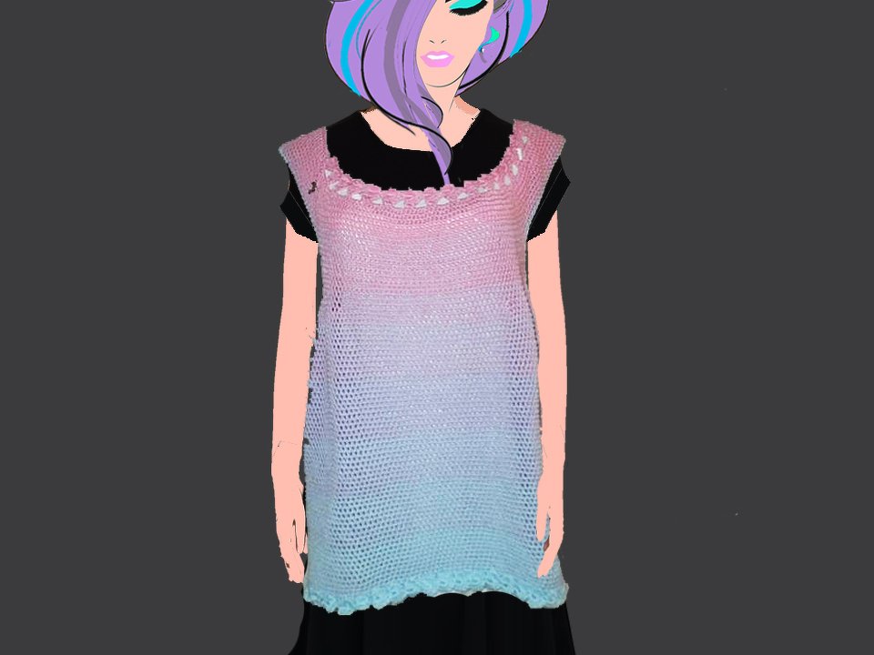 Ärmelloses gehäkeltes Top mit pastellfarbenem Farbverlauf, offenem Maschenbild und verziertem Rundausschnitt