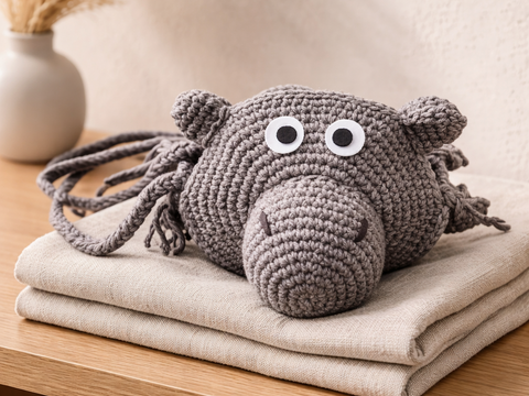 Häkelanleitung Nilpferdtasche, Tiertasche, Kindertasche