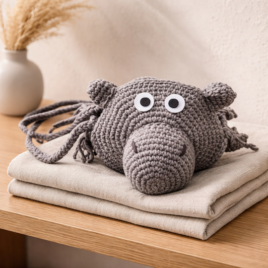 Häkelanleitung Nilpferdtasche, Tiertasche, Kindertasche