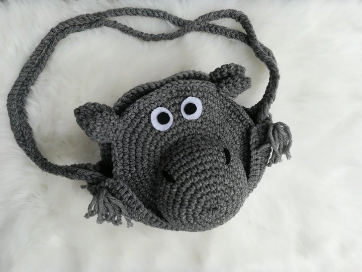 Häkelanleitung Nilpferdtasche häkeln,Tiertasche häkeln, Kindertasche häkeln