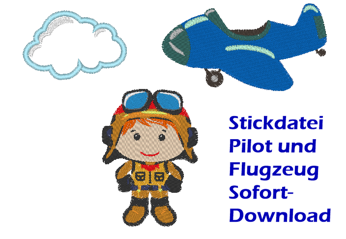 Stickdatei Pilot Flugzeug Wolke