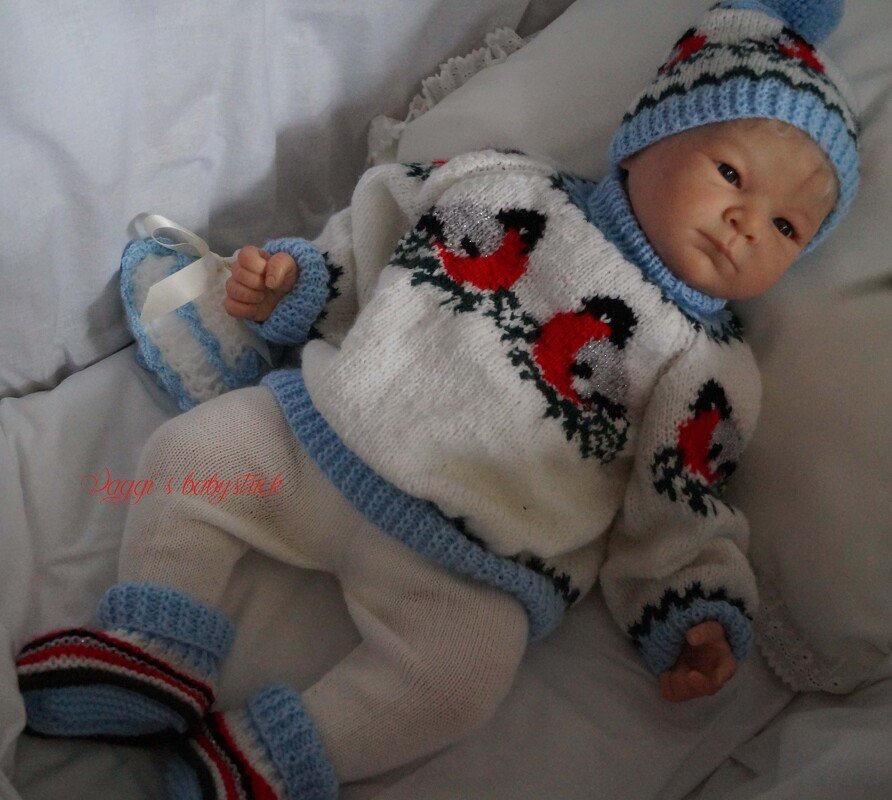 Strickanleitung f&uuml;r Baby's u. Reborns Modell Dompfaff Gr. 52 - 56 3-teilig