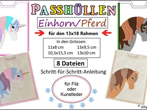 Stickdateien ITH Passhüllen Einhorn/Pferd für den 13x18 Rahmen