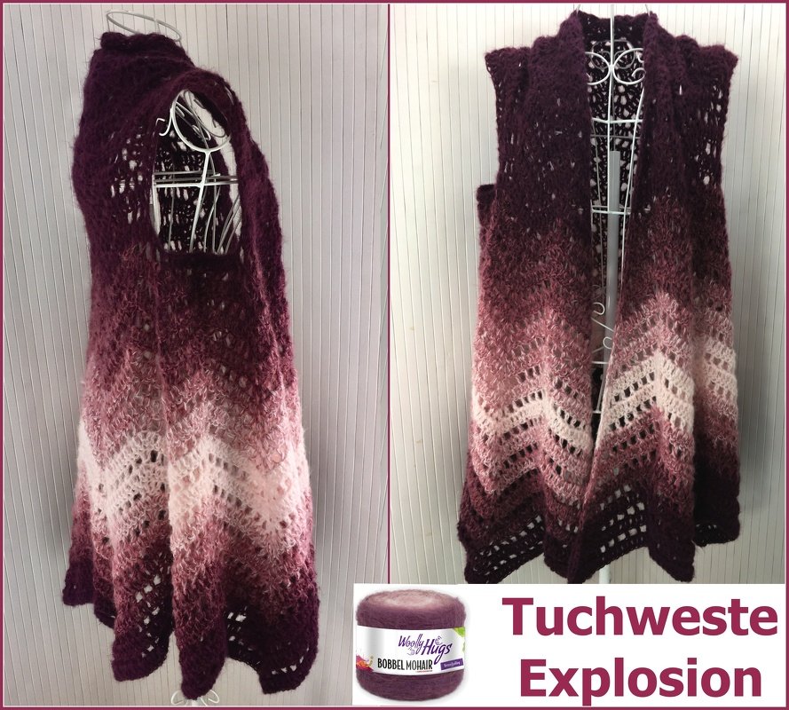 Tuchweste "Explosion" mit 1 BOBBEL-MOHAIR von Woolly Hugs gehäkelt