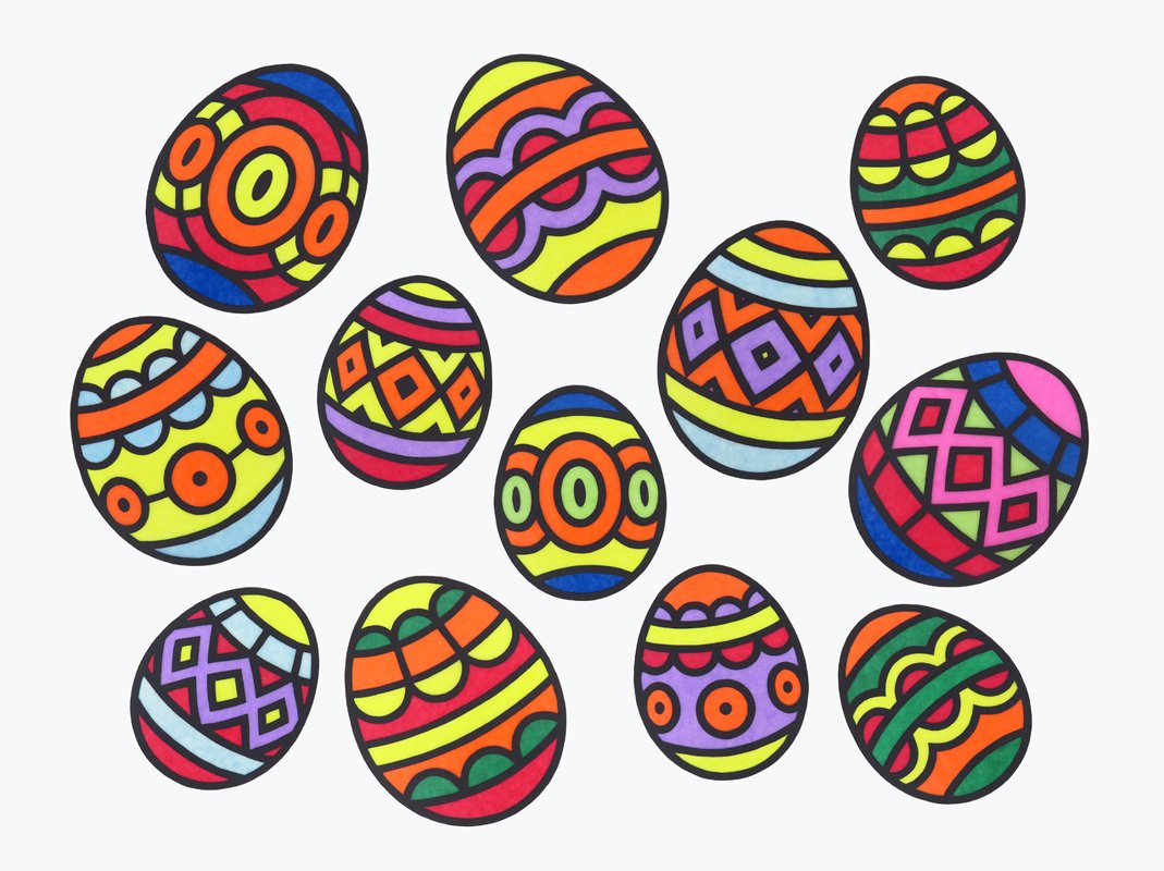 Fensterbild – Bunte Ostereier, Größe 3-4 – Bastelvorlagen und Anleitung